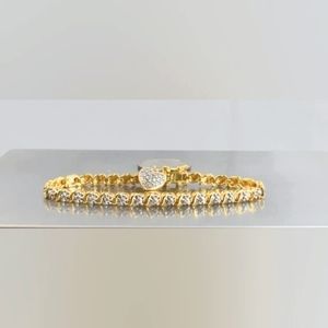 Sterling Silver Gold Vermeil Tennis Bracelet with Heart Charm Size 7